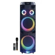 اسپیکر بلوتوثی بیت باکس مدل BX21002 دارای 2 ساب ووفر 10 اینچ USB،AUX رقص نور همراه آمپلی فایر میکروفون قابلیت اتصال دو دستگاه همزمان