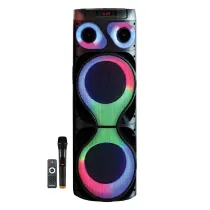 اسپیکر بلوتوثی بیت باکس مدل BX21201 دارای 2 ساب ووفر 12 اینچ USB،AUX رقص نور همراه آمپلی فایر میکروفون قابلیت اتصال دو دستگاه همزمان