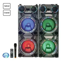 اسپیکر دوقلو بلوتوثی بیت باکس مدل BX41202 دارای 4 ساب‌ووفر 12 اینچ USB،AUX رقص نور همراه آمپلی فایر میکروفون قابلیت اتصال دو دستگاه همزمان