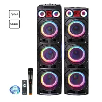 اسپیکر دوقلو بلوتوثی بیت باکس مدل BX61001 دارای 6 ساب ووفر 10 اینچ AUX رقص نور همراه آمپلی فایر میکروفون قابلیت اتصال دو دستگاه همزمان