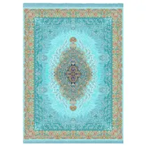 فرش ابریشم نما 1200 شانه کد A1063 زمینه  فیروزه ای