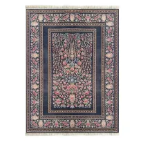 فرش ابریشم نما ماشینی 7۰۰ شانه باغ گل زغالی