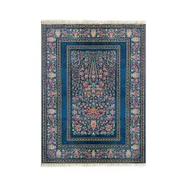 فرش ابریشم نما 700 شانه ماشینی ۷۷ رج کد باغ گل زمینه آبی