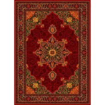 فرش ماشینی مدرن نارسیس طرح ترکمن کد 040 رنگ زمینه لاکی فاقد خواب