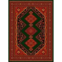 فرش ماشینی مدرن نارسیس طرح ترکمن کد 042 رنگ زمینه سبز فاقد خواب