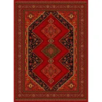 فرش ماشینی مدرن نارسیس طرح ترکمن کد 045 رنگ زمینه لاکی فاقد خواب