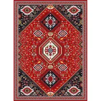 فرش ماشینی مدرن نارسیس طرح ترکمن کد 048 رنگ زمینه لاکی فاقد خواب
