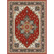 فرش ماشینی مدرن نارسیس طرح ترکمن کد 049 رنگ زمینه لاکی فاقد خواب