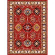 فرش ماشینی مدرن نارسیس طرح ترکمن کد 050 رنگ زمینه لاکی فاقد خواب