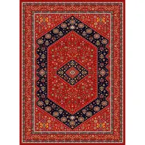 فرش ماشینی مدرن نارسیس طرح ترکمن کد 052 رنگ زمینه لاکی فاقد خواب