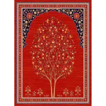 فرش ماشینی مدرن نارسیس طرح ترکمن کد 057 رنگ زمینه لاکی فاقد خواب