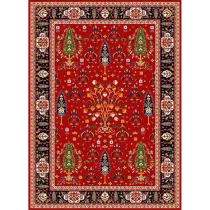 فرش ماشینی مدرن نارسیس طرح ترکمن کد 058 رنگ زمینه لاکی فاقد خواب