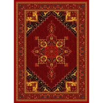 فرش ماشینی مدرن نارسیس طرح ترکمن کد 003 رنگ زمینه لاکی فاقد خواب