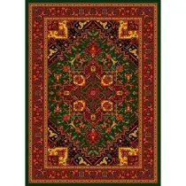 فرش ماشینی مدرن نارسیس طرح ترکمن کد 005 رنگ زمینه سبز فاقد خواب