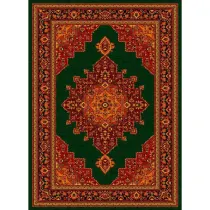 فرش ماشینی مدرن نارسیس طرح ترکمن کد 007 رنگ زمینه سبز فاقد خواب