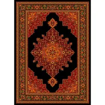 فرش ماشینی مدرن نارسیس طرح ترکمن کد 008 رنگ زمینه مشکی فاقد خواب