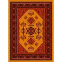 فرش ماشینی مدرن نارسیس طرح ترکمن کد 013 رنگ زمینه خردلی فاقد خواب