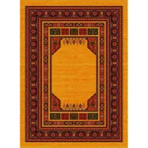 فرش ماشینی مدرن نارسیس طرح ترکمن کد 016 رنگ زمینه خردلی فاقد خواب