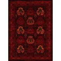 فرش ماشینی مدرن نارسیس طرح ترکمن کد 027 رنگ زمینه لاکی فاقد خواب
