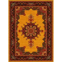 فرش ماشینی مدرن نارسیس طرح ترکمن کد 035 رنگ زمینه خردلی فاقد خواب