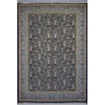 فرش 1500 شانه ابریشم نما آراد تراکم 4500 مدل بته جقه زمینه سرمه‌ای
