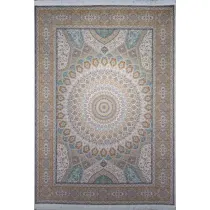 فرش 1500 شانه ابریشم نما آراد تراکم 4500 مدل گنبدی زمینه کرم