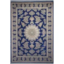 فرش 1500 شانه ابریشم نما آراد تراکم 4500 مدل گلگون زمینه کاربنی