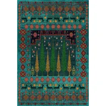 فرش ماشینی مدرن هانوکس طرح درخت فیروزه ای کد L288