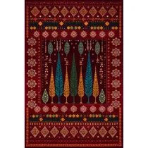 فرش ماشینی مدرن هانوکس طرح درخت قرمز لاکی کد L288