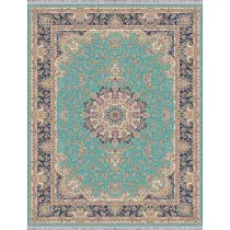 فرش 1500 شانه ابریشم نما آراد تراکم 4500 مدل خطیبی زمینه آبی روشن