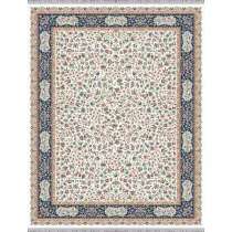 فرش 1500 شانه ابریشم نما آراد تراکم 4500 مدل گل و مرغ زمینه کرم
