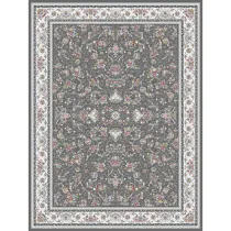 فرش 1200 شانه نگین فیروزه مدل رز زمینه دودی