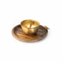 پیاله و پیش دستی چوب و برنج گلدکیش طرح گلدن برد مدل 829504