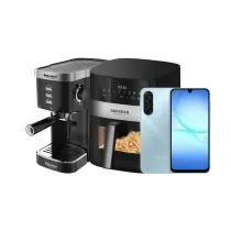 پک ویژه طلایی گوشی موبایل سامسونگ Galaxy A17 4G ظرفیت 128 گیگابایت رم 6 - ویتنام مشکی و سرخ کن بدون روغن کاستلو مدل CL835 و اسپرسو ساز 4 کاره دلمونتی مدل DL635