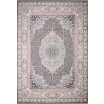 فرش 1200 شانه اکرلیک گل برجسته ایده آل تراکم 3600 کد 7521 وینتیج گلکسی زمینه صدفی نقره ای