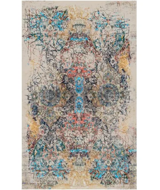 فرش ماشینی مدرن هانوکس طرح گل آرا کد HAM.412.1 - کرم