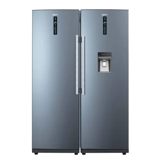 یخچال فریزر دوقلو نیکسان مدل NF6020DN/I-S-ICE یخساز اتوماتیک داخلی آبریزدار استیل