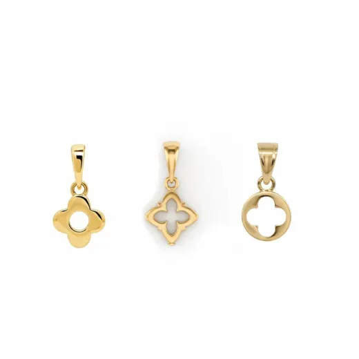 ست سه تایی پلاک گردنی طلا مینیمالیست طرح چغوک ، مینا و گل چهار پر