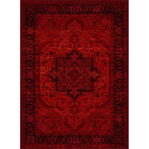 فرش ماشینی مدرن نارسیس طرح ترکمن کد 041 رنگ زمینه لاکی فاقد خواب