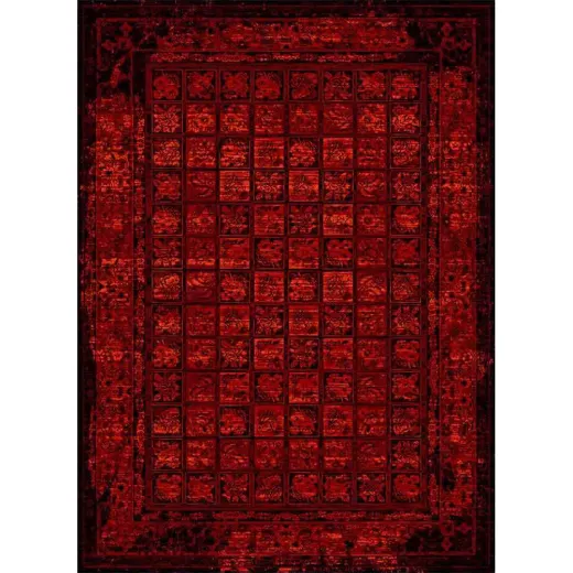 فرش ماشینی مدرن نارسیس طرح ترکمن کد 043 رنگ زمینه لاکی فاقد خواب