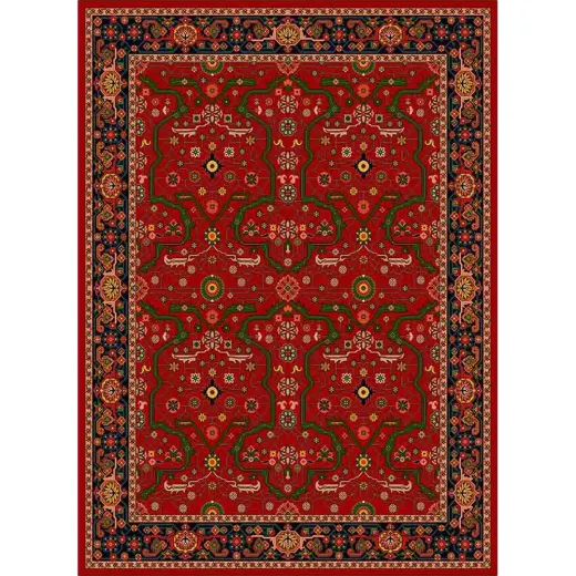 فرش ماشینی مدرن نارسیس طرح ترکمن کد 044 رنگ زمینه لاکی فاقد خواب
