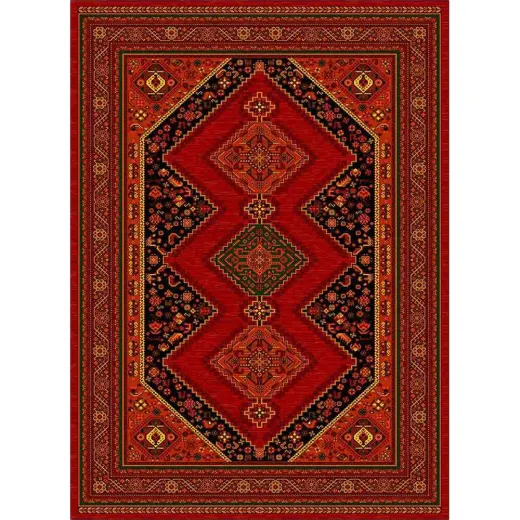 فرش ماشینی مدرن نارسیس طرح ترکمن کد 045 رنگ زمینه لاکی فاقد خواب