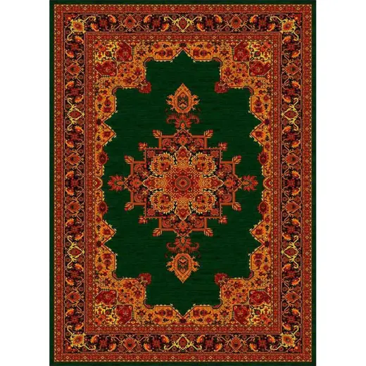 فرش ماشینی مدرن نارسیس طرح ترکمن کد 047 رنگ زمینه سبز فاقد خواب