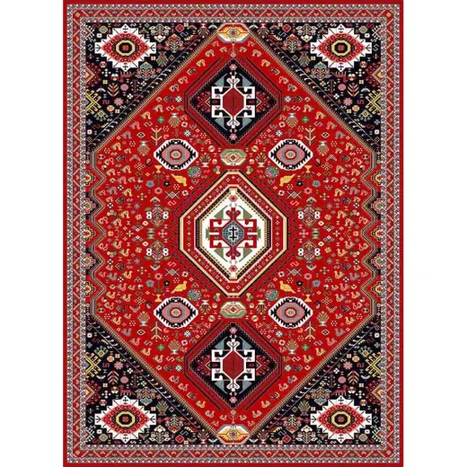 فرش ماشینی مدرن نارسیس طرح ترکمن کد 048 رنگ زمینه لاکی فاقد خواب