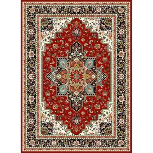 فرش ماشینی مدرن نارسیس طرح ترکمن کد 049 رنگ زمینه لاکی فاقد خواب