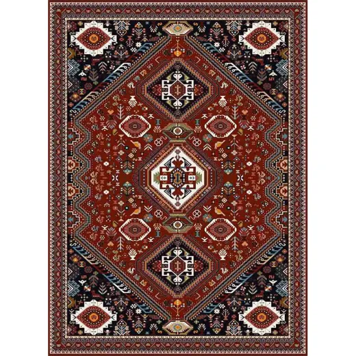 فرش ماشینی مدرن نارسیس طرح ترکمن کد 051 رنگ زمینه زرشکی فاقد خواب