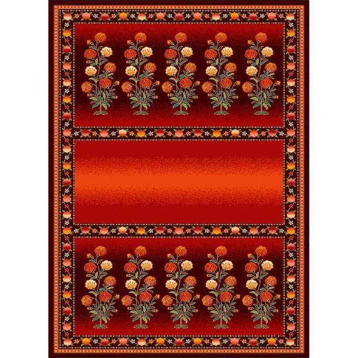 فرش ماشینی مدرن نارسیس طرح ترکمن کد 054 رنگ زمینه لاکی فاقد خواب