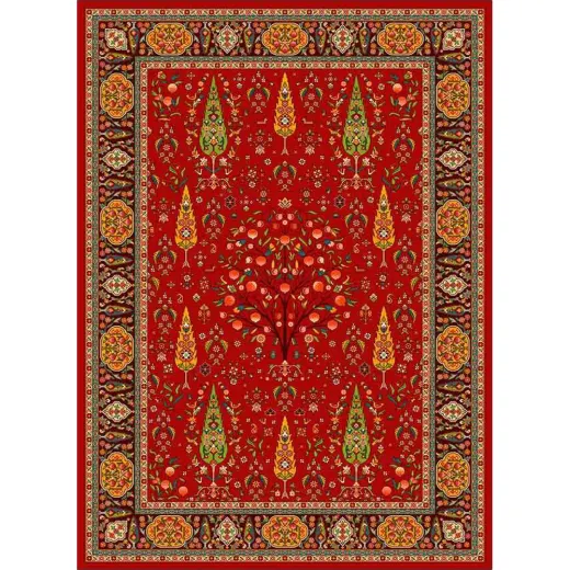 فرش ماشینی مدرن نارسیس طرح ترکمن کد 055 رنگ زمینه لاکی فاقد خواب