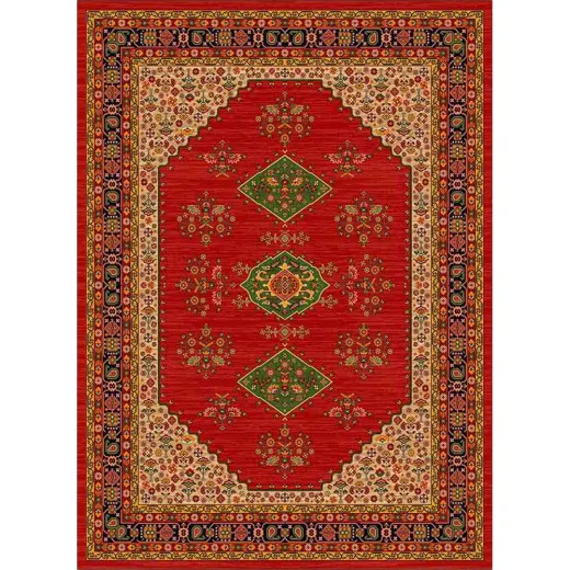 فرش ماشینی مدرن نارسیس طرح ترکمن کد 056 رنگ زمینه لاکی فاقد خواب