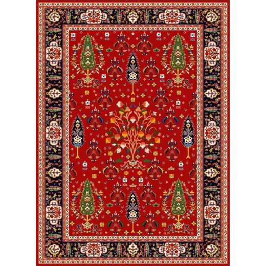 فرش ماشینی مدرن نارسیس طرح ترکمن کد 058 رنگ زمینه لاکی فاقد خواب